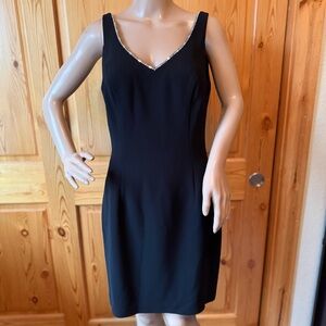 Vintage Andrea Pollizzi for Rex Lester Black Cocktail Dress 8 Rhinestone Neck